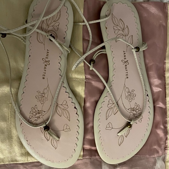NWT Jane Rafter Slinks cream & dusty pink leather sandals, size 6,5 or 37 spring - Picture 10 of 11